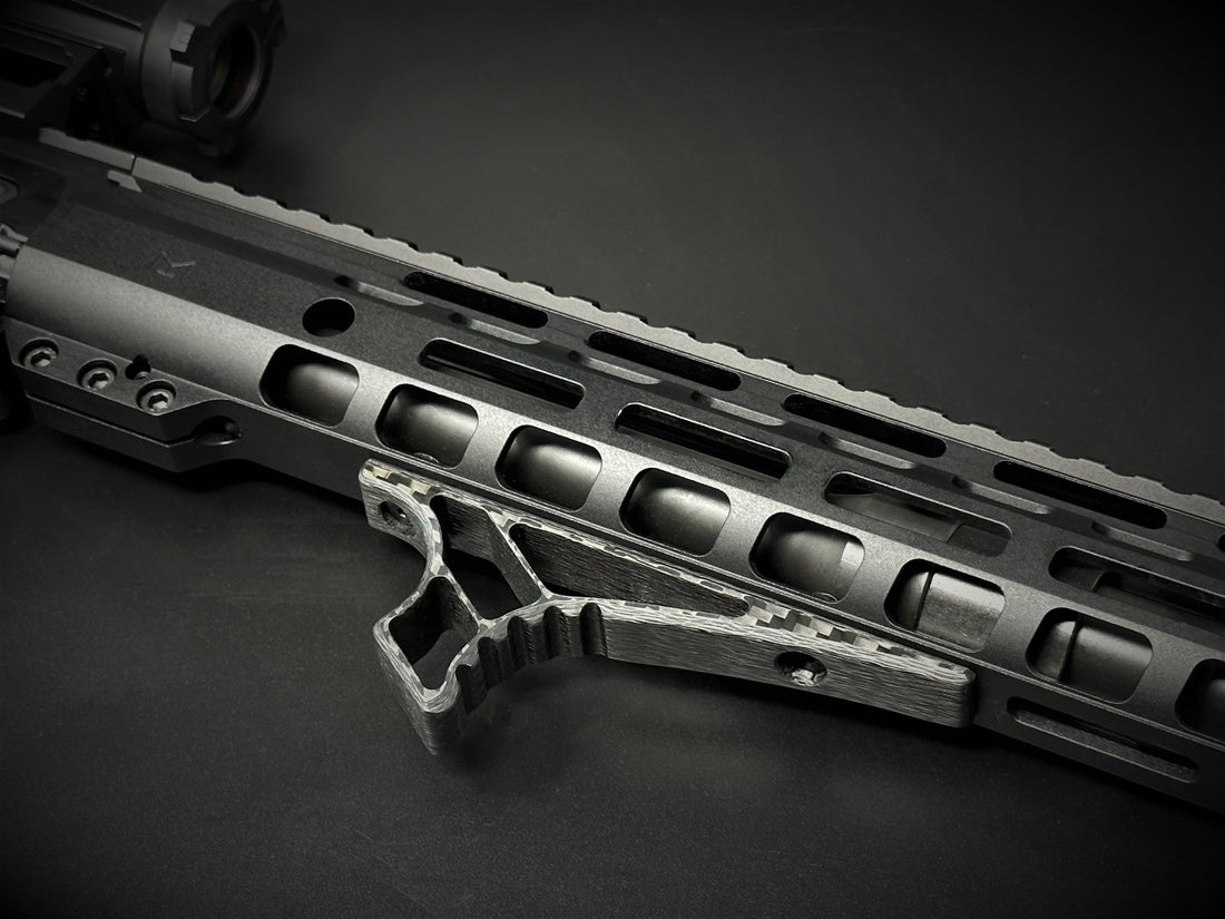 "Moruzzi Aerolite A.F.G. Carbon Fiber Tactical Handstop: Lightweight and durable firearm accessory."