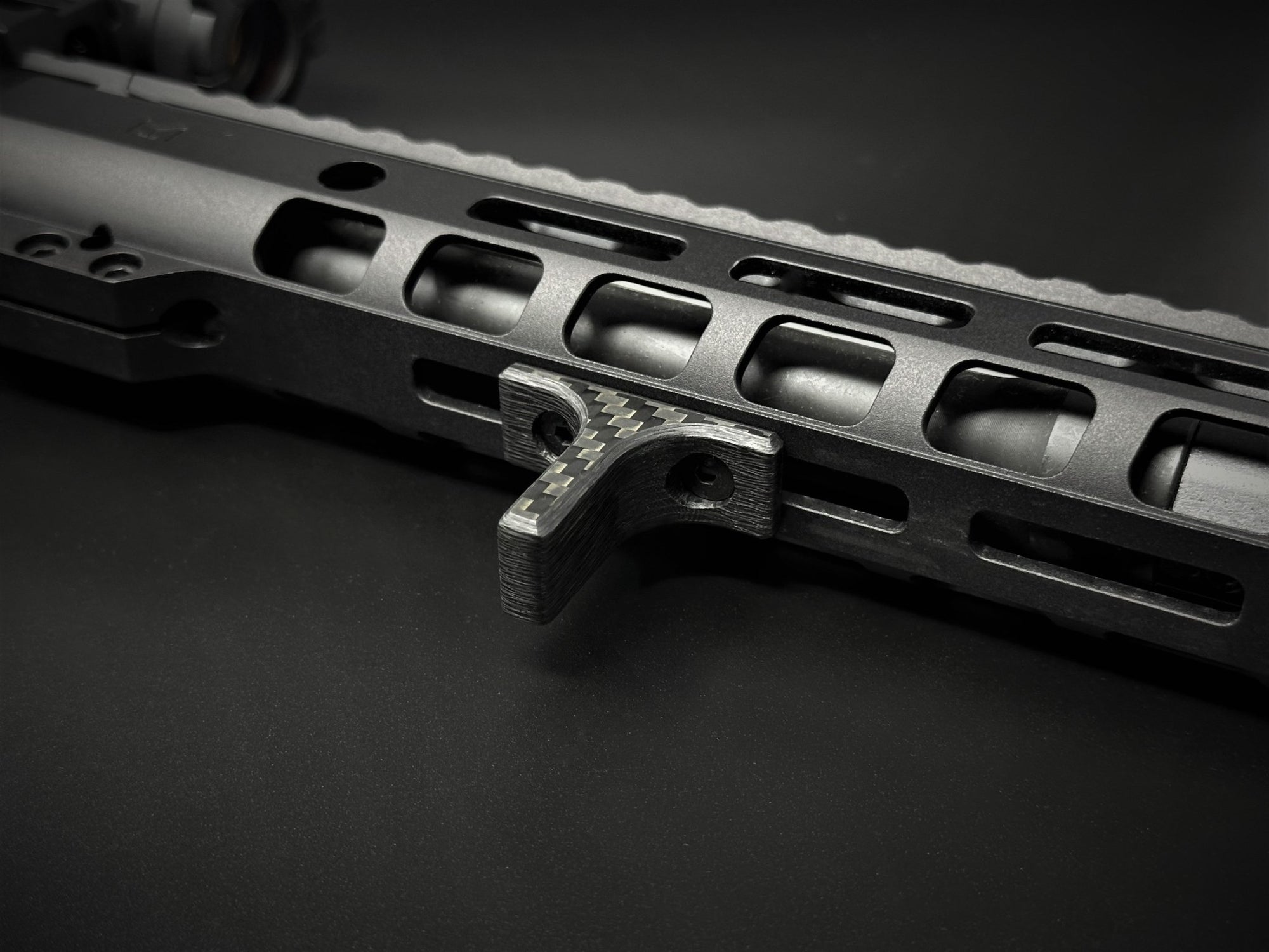 carbon fiber m-lok micro handstop installed on ar handguard