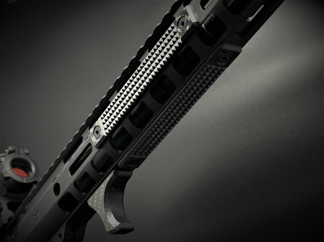 "Moruzzi's Shorty Carbon Fiber Handguard Rail Kit: Sleek and lightweight firearm accessory."